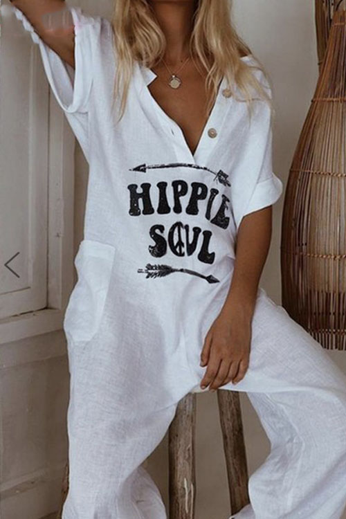 Kathiadress Letter Print Chic Casual Jumpsuit