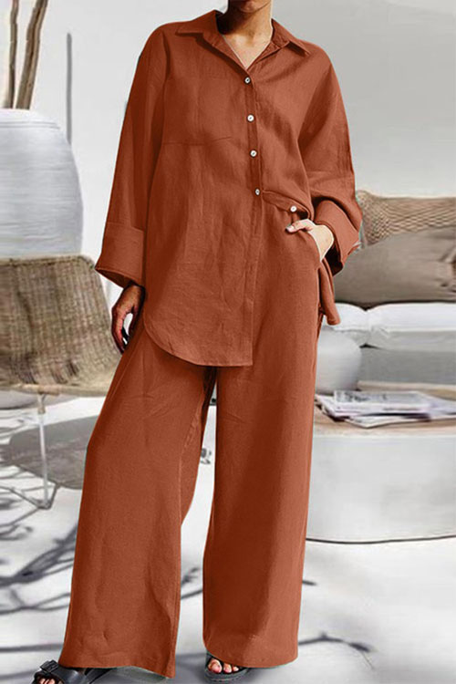 Kathiadress Nine-quarter Sleeve Loose Shirt and Pants Two-piece Set