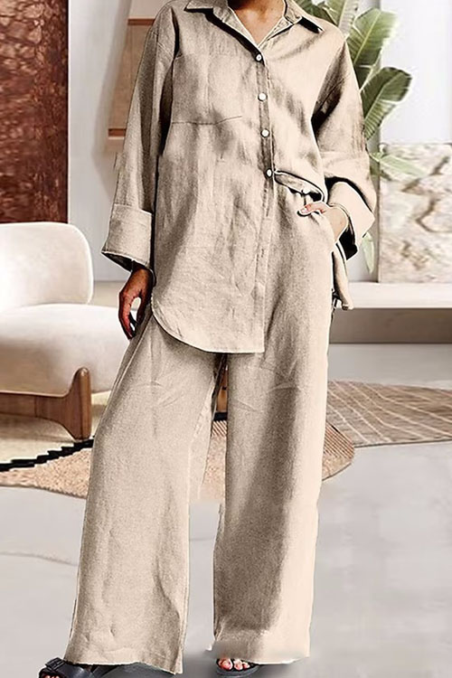 Kathiadress Nine-quarter Sleeve Loose Shirt and Pants Two-piece Set