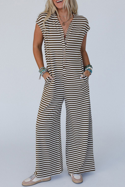 Kathiadress Pit Stripe Fresh Stripe Loose Double Side Pocket Jumpsuit
