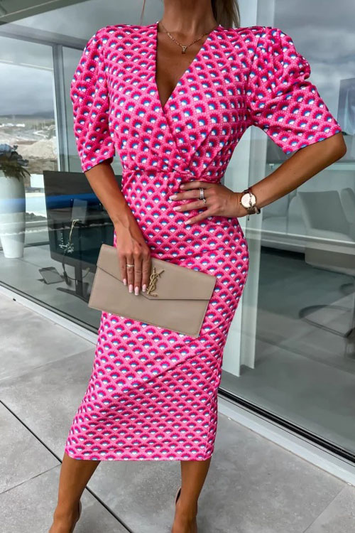 Kathiadress High-waisted Hip-hugging Printed Slim-fit One-step Dress 