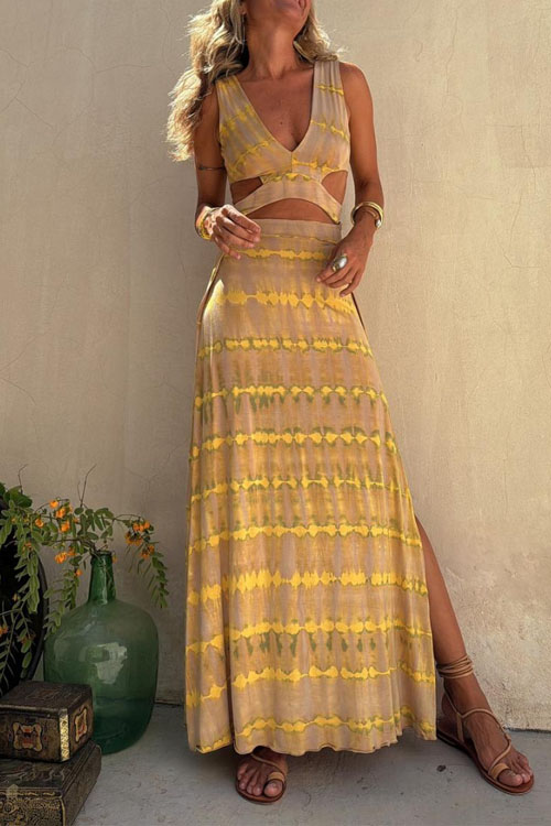 Kathiadress Printed V-neck Waistless Slimming Dress