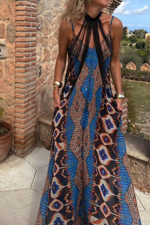 Kathiadress Summer Positioning Printed Hem Long Dress