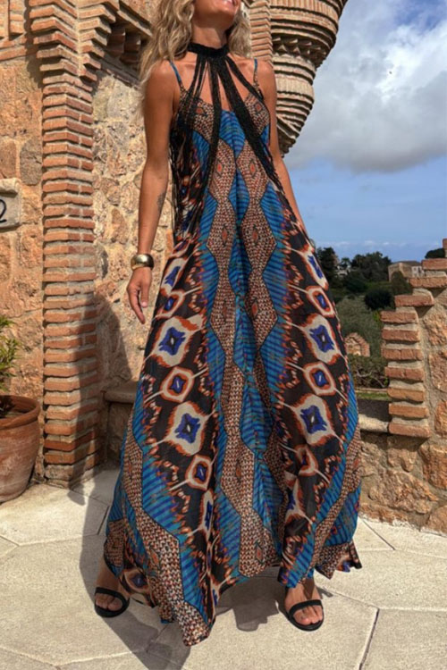 Kathiadress Summer Positioning Printed Hem Long Dress