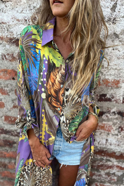 Kathiadress Digital Printed Long Sleeve Shirt Long Cardigan
