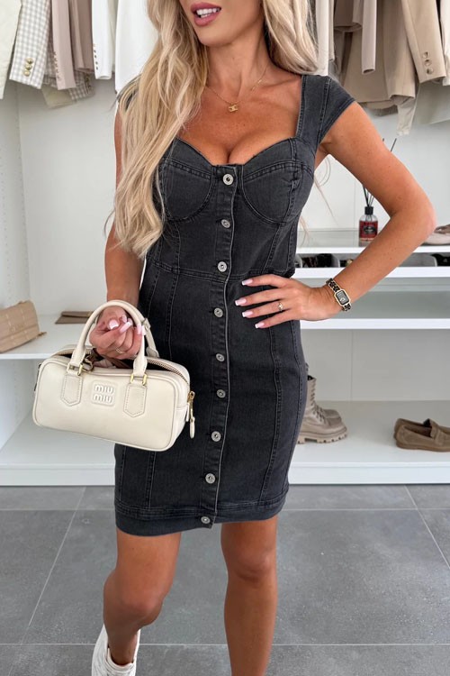 Kathiadress Street Sleeveless Single Breasted Denim Dress