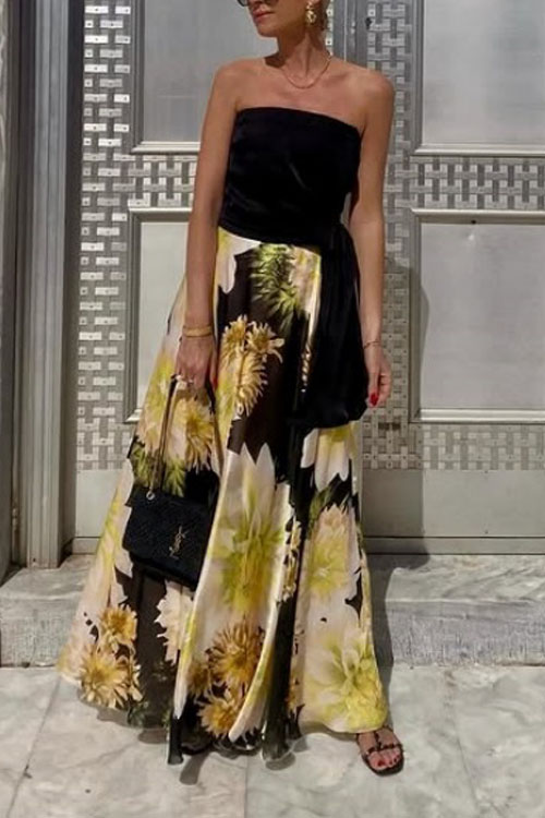 Kathiadress Wrap Top & Printed Hem Skirt Set