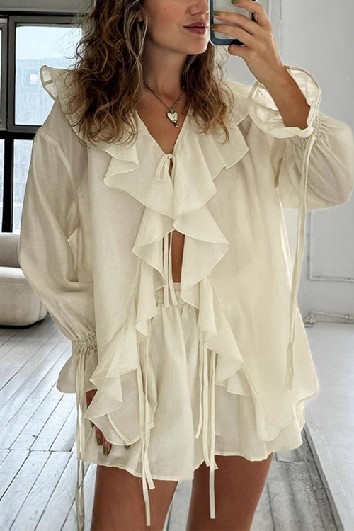 Kathiadress Ruffle Tie Casual Pocket Shorts Set