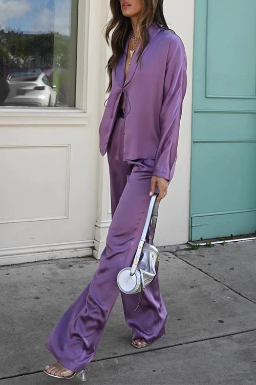 Kathiadress Solid Colour Lace-up Trousers Casual Fashion Suit