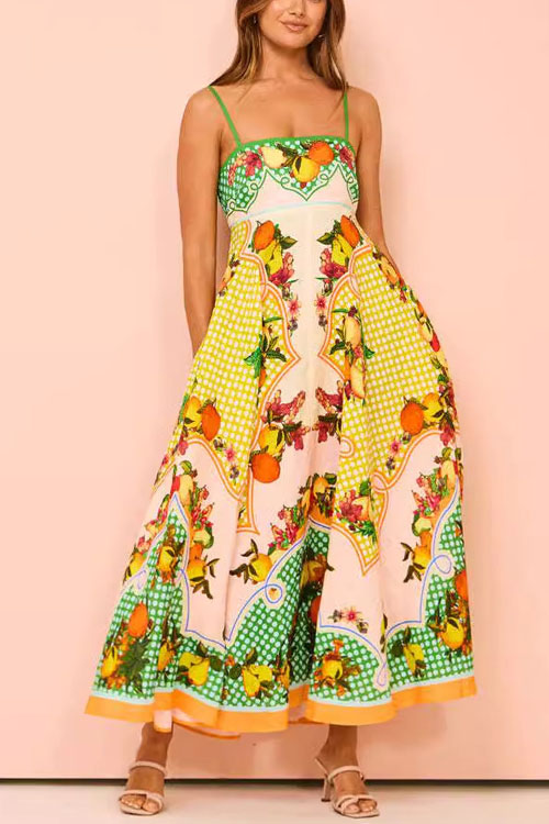 Kathiadress Halter Printed High Waist Swing Dress