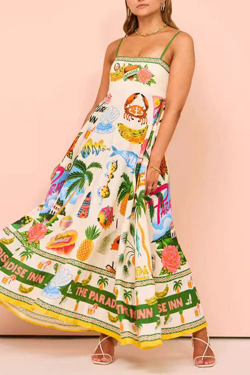 Kathiadress Halter Printed High Waist Swing Dress