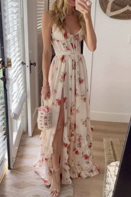 Kathiadress Printed Beach Vacation Maxi Dress