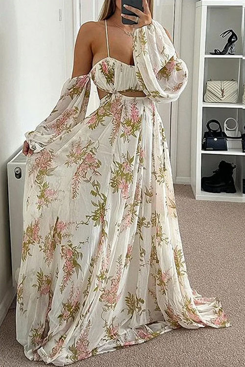 Kathiadress Elegant Spaghetti Strap Loose Long Sleeve Dress