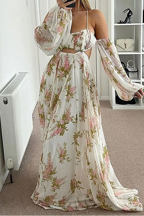 Kathiadress Elegant Spaghetti Strap Loose Long Sleeve Dress