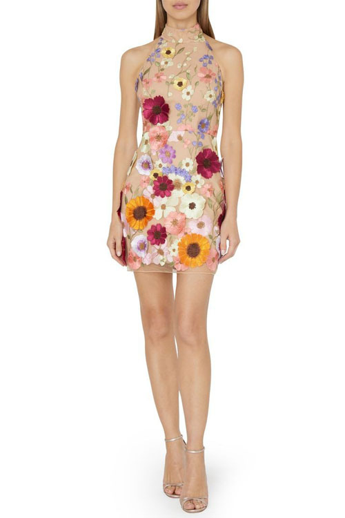 Kathiadress Embroidered Cubic Flower Neckline Dress
