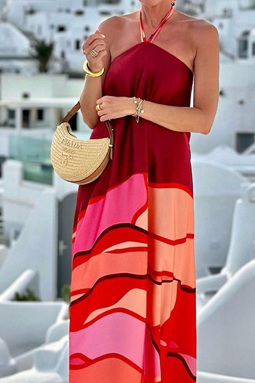 Kathiadress Stylish Neckless Backless Printed Dress