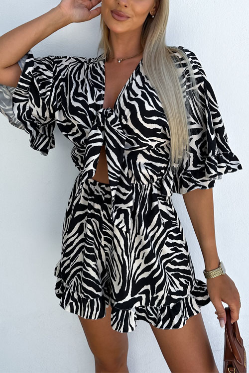 Kathiadress Zebra Print Ruffle Sleeve Jumpsuit