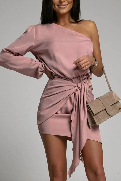 Kathiadress Printed One-Shoulder Strap Self-Adjusting Dress