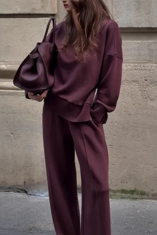 Kathiadress Long Sleeve Sweatshirt Casual Pocket Trousers Two-piece Set