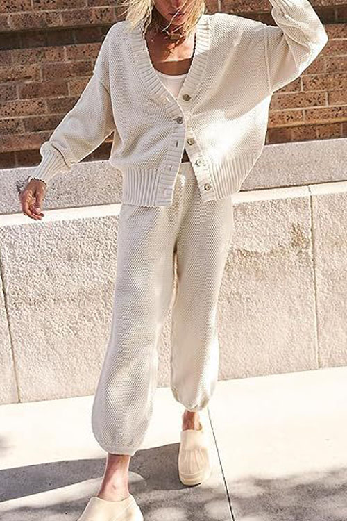 Kathiadress Simple Solid Color Casual Cardigan Set