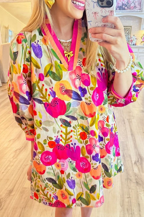 Kathiadress Floral pattern three quarter sleeve dress