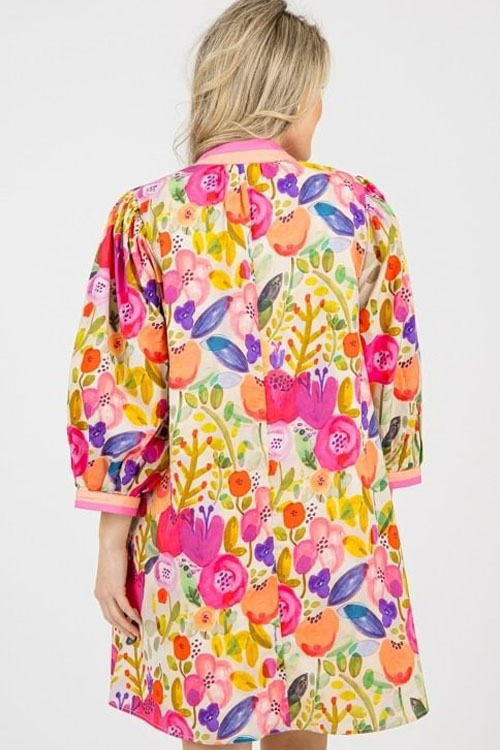 Kathiadress Floral pattern three quarter sleeve dress