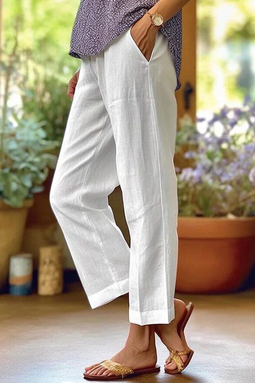 Kathiadress Cotton and linen loose solid color casual pants