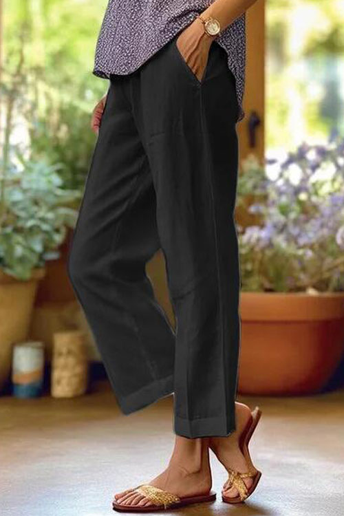 Kathiadress Cotton and linen loose solid color casual pants