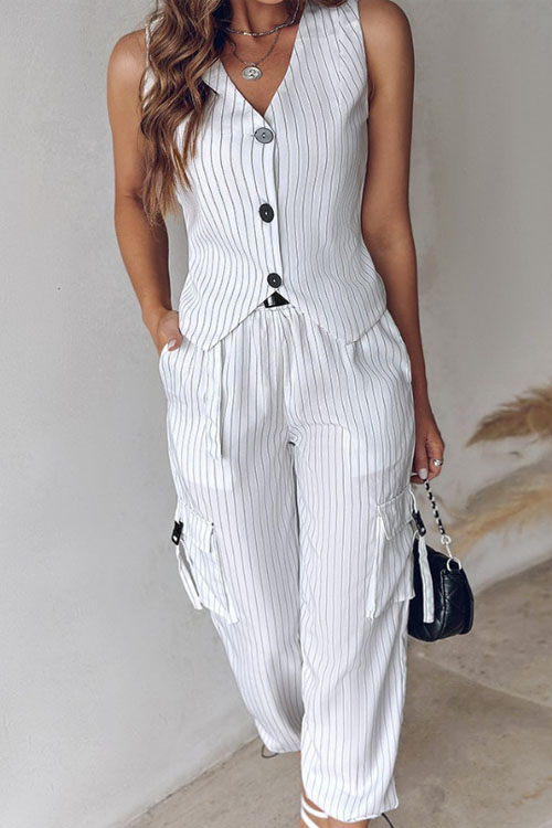 Kathiadress Fashionable Casual Striped Print Vest Set