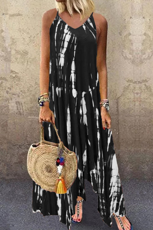 Kathiadress Printed Tie-Dye Pocket Dress