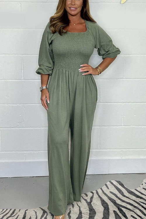 Kathiadress Casual Elastic Waist Wide Leg Jumpsuit