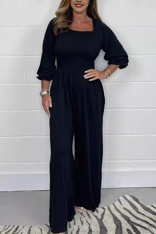 Kathiadress Casual Elastic Waist Wide Leg Jumpsuit