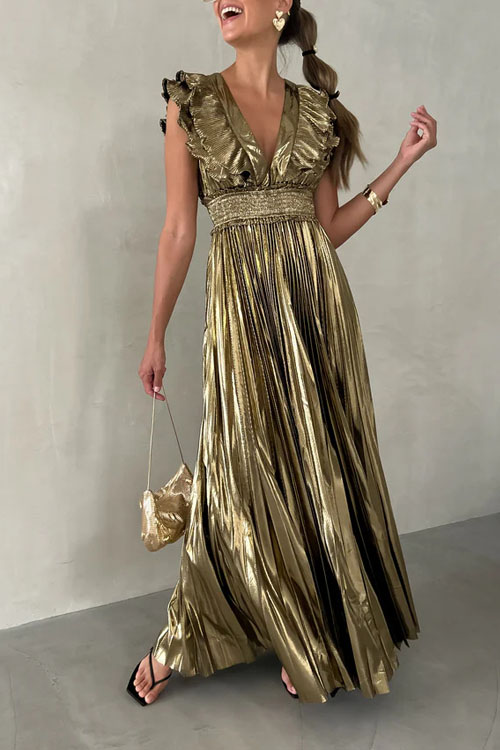 Kathiadress Pleated ruffled open back tie waist dress
