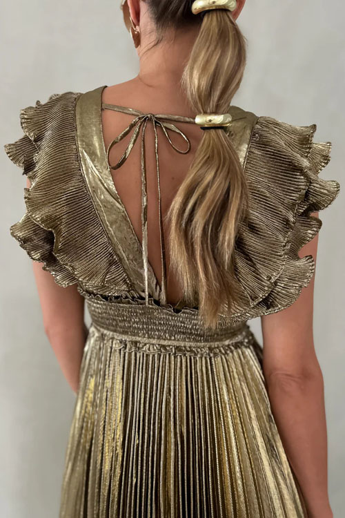 Kathiadress Pleated ruffled open back tie waist dress