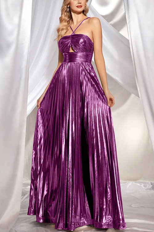 Kathiadress Evening gown with slit gold backless dress