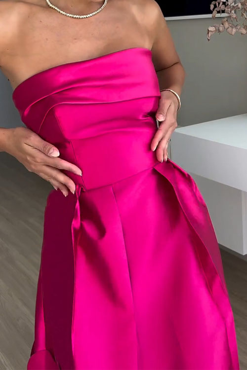 Kathiadress Satin Strapless High Waist Dress