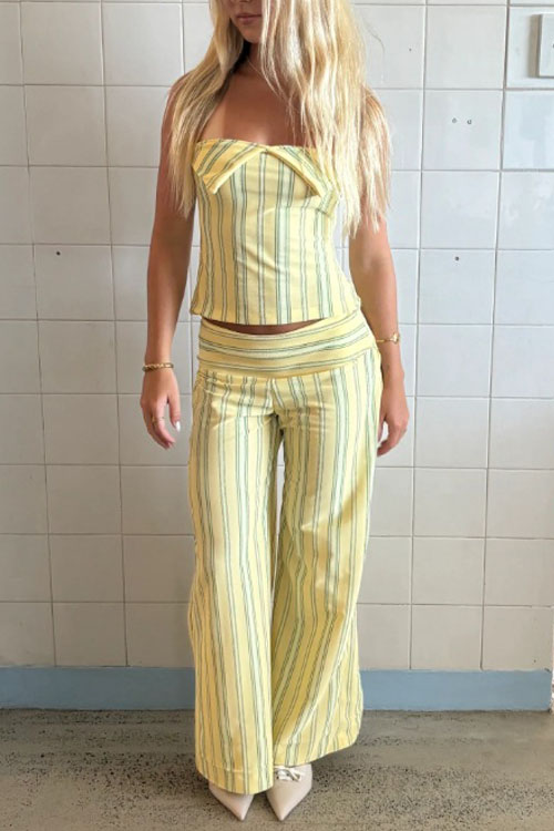 Kathiadress Striped halter neck top + casual wide-leg pants set