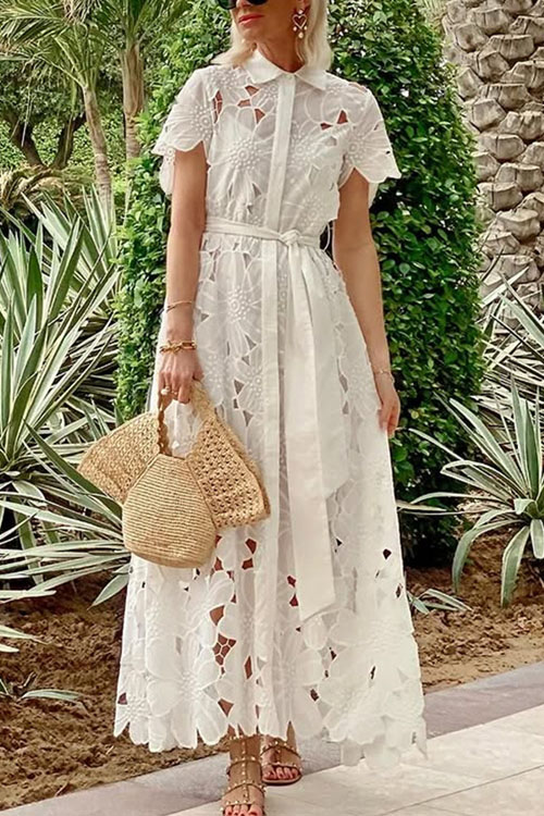 Kathiadress Summer Casual Lace Cardigan Single Breasted Dress