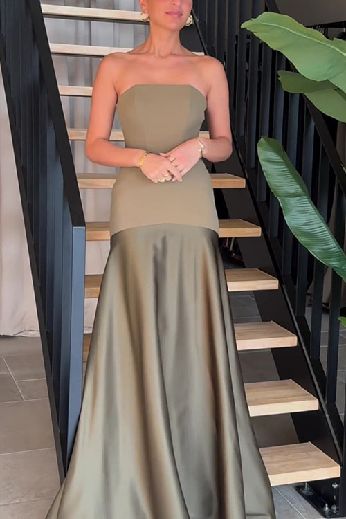 Kathiadress Strapless satin sleeveless stitching solid color dress
