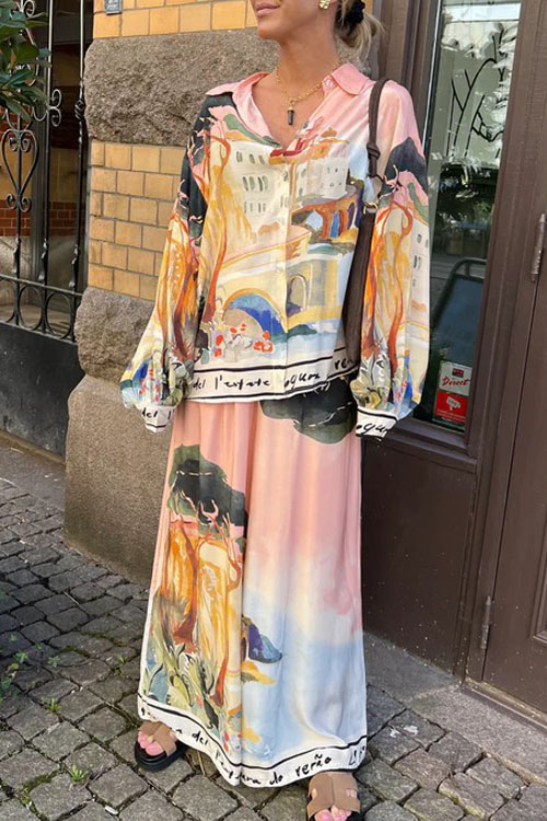 Kathiadress Retro casual loose short-sleeved holiday floral shirt suit