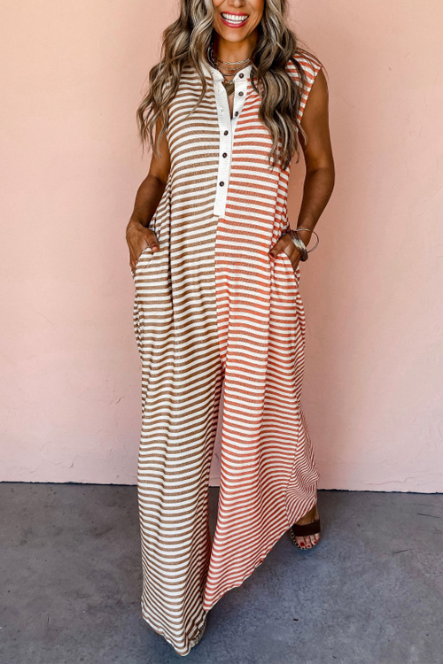 Kathiadress Color Block Striped Sleeveless Loose Wide Leg Jumpsuit