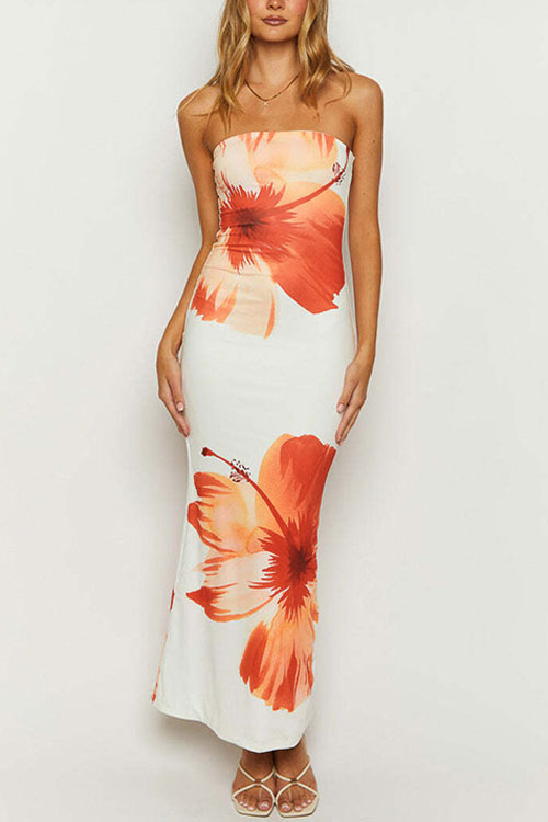 Kathiadress Vacation Strapless Off-shoulder Slim Fit A-line Dress