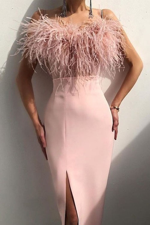 Kathiadress Strap Feather Formal Dress