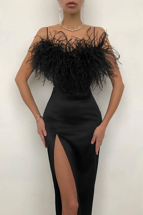 Kathiadress Strap Feather Formal Dress