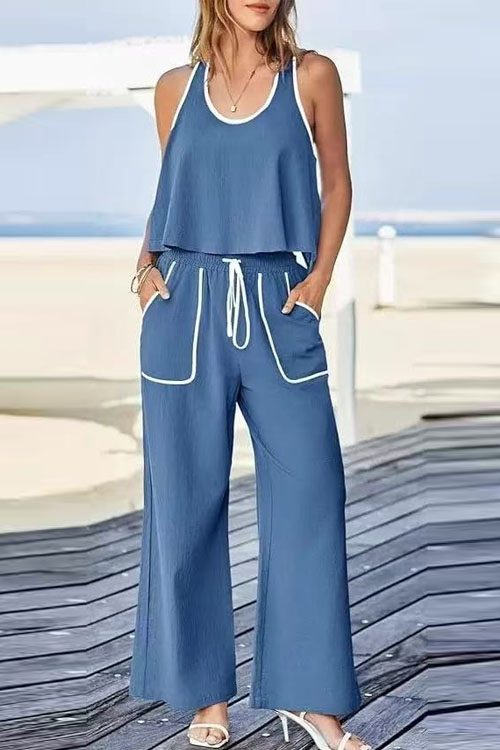 Kathiadress casual loose pullover contrast color two-piece suit