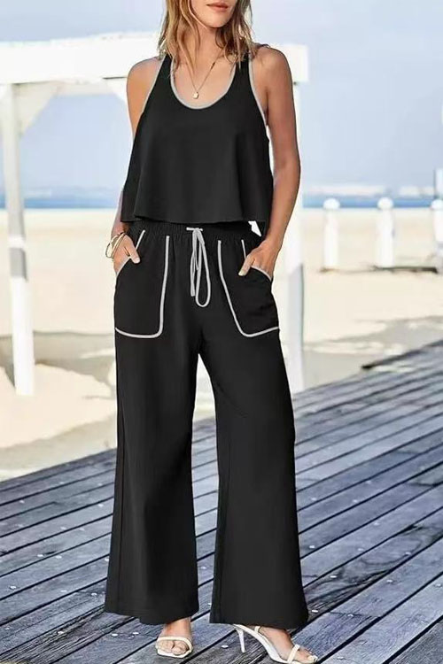 Kathiadress casual loose pullover contrast color two-piece suit