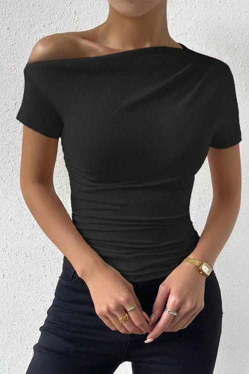 Kathiadress Fitted Pleated Irregular T-shirt Top