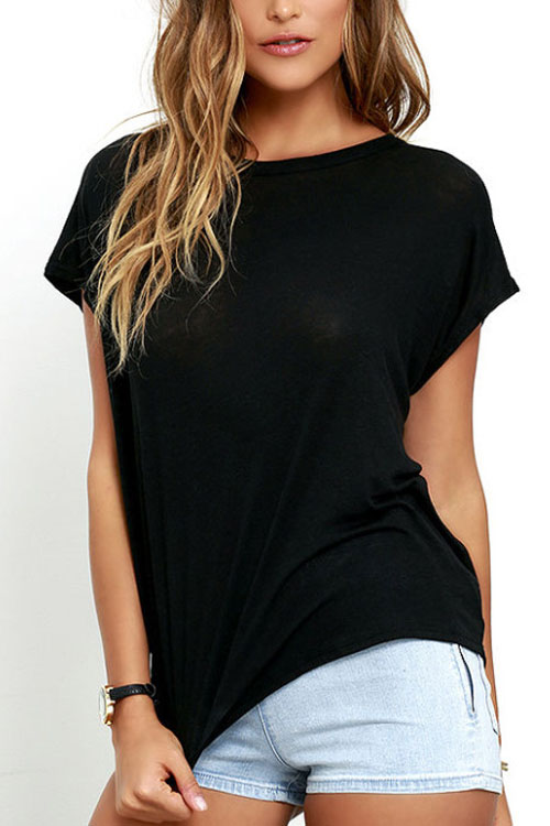 Kathiadress Solid Color Loose Backless T-shirt