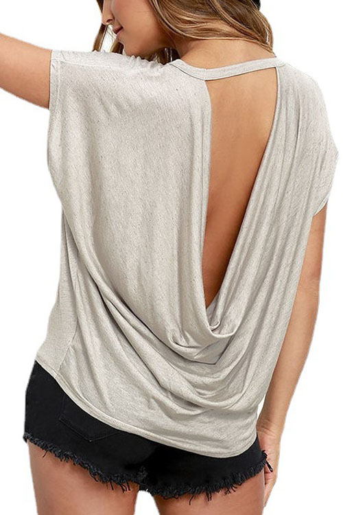 Kathiadress Solid Color Loose Backless T-shirt