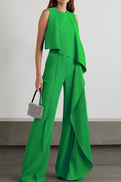 Kathiadress Tank Top High-Waisted Wide Leg Pants Irregular Jumpsuit